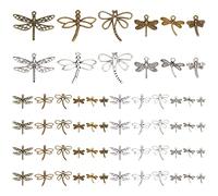 PH PandaHall 48pcs Dragonfly Charms, 6 Style Flying Insect Animal Pendants Antique Bronze Silver Insects Pendant Connector for Spring Summer DIY Necklace Bracelet Jewelry Making
