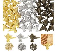 PH PandaHall 48pcs Pieds pour Coffret à Bijoux, 3 Couleurs Pieds de Meuble en Métal Pieds de Boîte en Bois Protège Coins Garde Bords Sculptés pour Boîtes Meubles Armoires