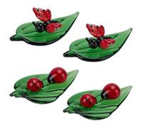 PH PandaHall 4pcs 2 Styles Figurines Feuille Verte Coccinelle Décor Papillon Figurines en Cristal Mini 4.8cm Long Soufflé à la Main Statue Animal Lampwork Ornement pour Décor Table Bureau Domicile