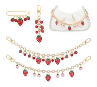 PH PandaHall 4pcs Breloques Fraises pour Sac Chaînes Porte Clés Fraise Rouge Broche Fraise Chaînette Décorative Mignonne pour Femmes Sac à Main Portefeuille Accessoire de Rechange Cadeau