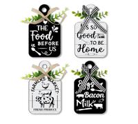 PH PandaHall 4pcs Décoration Murale de Cuisine Planche à Découper Noire et Blanche Panneau de Repas Rustique Mur en Bois Décoration Vintage Animal de Ferme pour Cuisine Ferme 15x9cm