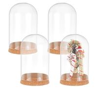 PH PandaHall 4pcs Dôme en verre Cloche Dôme de présentation en verre transparent avec base en liège Bocaux décoratifs en verre Bouteilles pour présentation Objets de collection Figurine Noël, 8x12.9cm