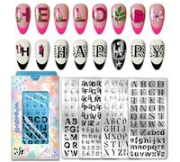 PH PandaHall 4pcs Plaque de Stamping pour Ongles avec Lettres et Chiffres Pochoirs pour Nail Art Alphabet Anglais Modèles de Nail Art Polices Personnalisées Plaques pour Nail Art pour Femmes Manucure