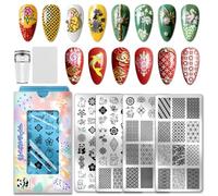 PH PandaHall 4pcs Plaque de Stamping pour Ongles de Culture Asiatique Modèles de Nail Art Style Chinois Panda Grue Lanterne Pochoirs pour Nail Art Fleurs Vintage Tampon pour Manucure Nouvel Salon DIY