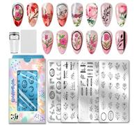 PH PandaHall 4pcs Plaque de Stamping pour Ongles en Forme de Fleur Pochoirs pour Nail Art Feuille Plante Couronne Florale Modèle de Nail Art Rose Tulipe Marguerite pour Manucure Femmes Design de Salon