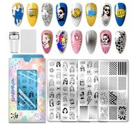 PH PandaHall 4pcs Plaque de Stamping pour Ongles Motif Dessin Animé Avatar Rétro Pochoirs pour Nail Art Personnages de Dessins Animés Texte Manucure Portrait Féminin Modèles pour Nail Art Femmes