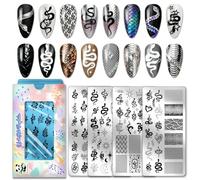 PH PandaHall 4pcs Plaque de Stamping pour Ongles Serpent Feuilles Plantes Modèles D'Art D'Ongle Pochoirs de Manucure Mystiques Soleil Étoile Lune Plaques D'Image pour Ongles Mauvais Œil pour Femmes