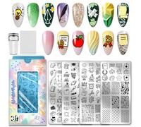 PH PandaHall 4pcs Plaque de Tampon pour Ongles Éléments D'Apprentissage Pochoirs pour Nail Art Livres Stylos Modèle de Nail Art Papeterie Cahier Manucure Tampon Ligne Texture pour la Rentrée Manucure