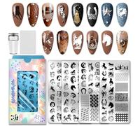 PH PandaHall 4pcs Plaque D'Estampage pour Ongles Cheval Modèle D'Art D'Ongle Cheval de Course Animaux Ongles Arts Pochoirs Fers à Cheval Manucure Design Stamper Ongle Image Plaques pour Femmes