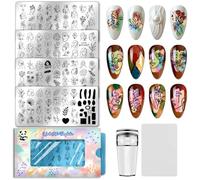 PH PandaHall 4pcs Plaque D'Estampage pour Ongles Visage Abstrait Fleur Feuilles Nail Design Stamper Figures Féminines Modèle D'Art D'Ongle Motifs Géométriques pour Femmes DIY Manucure Salon Impression