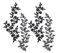 PH Pandahall 4Pcs Thermocollants Brodés - 2 Styles Patch de Fleurs et de Feuilles Décoratifs à Coudre pour la Réparation et Décoration de la Robe Noir