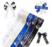 PH PandaHall 5 Rouleaux Rubans Happy Eid Mubarak Ruban Gros Grain Bleu Blanc Noir Décoration du Ramadan 25mm Ruban à Paillettes pour Emballage Cadeau Fête du Ramadan Couronnes Artisanat Nœuds 22.8m