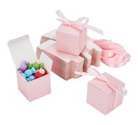 PH PandaHall 50 paquet Coffrets Cadeaux Roses, Boîte en Papier Kraft 5x5x5cm avec Couvercle, Boîtes à Friandises Pliables, Petite Boîte à Bijoux avec Ruban pour Fête de Mariage, Bonbons, Bougies, Noël