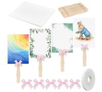 PH PandaHall 50 Sets Éventails d'Église Kit Manuel Papier Cartonné Vierge Éventail Noeud Papillon DIY Mariage avec Manche Bois Ondulé Bâtonnets Artisanat et Ruban Adhésif Double Face pour Artisanat