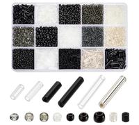 PH PandaHall 5000Pcs+ Perles de Rocaille en Verre 15 Styles Perles Tube Perles de Clairon Noir Blanc Petites Mini Perles Perles Torsadées Perles de Taille Perles D'Amitié Artisanat pour Bracelets
