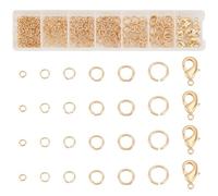 PH PandaHall 500pcs Anneaux de Jonction Plaqués Or 24K 6 tailles Connecteurs D'Anneaux de Jonction Ouverts en Laiton avec 10 fermoirs Mousquetons pour Collier Bracelet Réparation de Bijoux 3mm-8mm