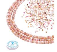 PH PandaHall 500pcs Coquillages Roses Naturels, Perles de Coquillage Plates Heishi avec 10m 1mm Fil de Cristal Élastique pour Bracelet, 3 Brin