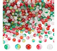 PH PandaHall 500pcs Perles de Verre Craquelé, 5 Couleurs de 6mm pour Bracelet de Noël - Rondes Transparentes en Cristal pour Fabrication de Bijoux, Collier