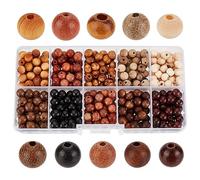 PH PandaHall 500pcs Perles en Bois Naturel, 10 Styles 6mm Bracelet de Perles en Bois Perles Rondes en Bois en Vrac Perles Naturelles pour Bracelet Collier Boucles d'oreilles Fabrication de Bijoux