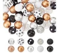 PH PandaHall 50pcs 20mm Perles Acryliques Grosses, Perles Bubblegum Noir Or Perles Focales Grandes Perles Chunk Lâches pour Stylo Mariage Guirlande de Noël Bijoux Bracelet Collier Stylo Sac Chaîne