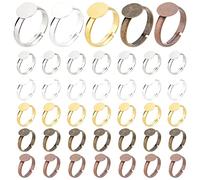 PH PandaHall 50pcs 5 couleurs Bague vierges, base d'anneau plat réglable Composants de bague vierge Coller les plateaux d'anneaux de tampon Plateaux de coussin d'anneau Bijoux Accessoires