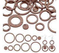 PH PandaHall 50pcs 5 tailles Boucles D'Oreilles en Bois 12~38mm Vierges Anneaux en Bois Pendentifs Ronds et Plats en Bois pour Boucles D'Oreilles Colliers Fabrication de Bijoux Artisanaux
