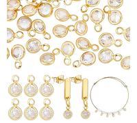 PH PandaHall 50pcs Breloques en Zircone Cubique, 18K Plaqué Or Rond Cristal Charme Pendentifs Laiton Cristal Pendentifs avec Boucles pour Collier Bracelet Boucles d'oreilles Fabrication de Bijoux