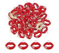PH PandaHall 50pcs Breloques Lèvres Rouge Sexy Pendentifs Lèvres Baiser Breloque Pendante Pendentif en Alliage Émaillé Mini Breloque Rouge à Lèvre pour Collier Bracelet Boucle D'Oreille Saint Valentin