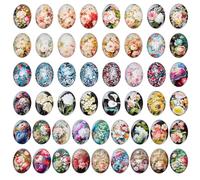 PH PandaHall 50pcs Cabochon en Verre Fleur Cabochon Ovale en Verre 25x18mm Carreau de Mosaïque Plat à Motif Floral Imprimé Vintage pour la Fabrication de Bijoux Colliers Noël Halloween Décoration