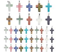 PH PandaHall 50pcs Charmes de croix de pierre 10 couleurs Pendentifs en pierres précieuses Charmes de chakra en cristal de quartz croisé pour Pâques Bijoux Collier Boucle d'oreille Bracelet