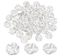 PH PandaHall 50pcs de Perles D'Espacement Rondes Plates de 8mm, Perles de Disque Ondulées en Laiton Argenté Résultats de Bijoux Perles en Vrac pour Bracelets Boucles D'Oreilles Fabrication de Bijoux
