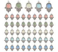 PH PandaHall 50pcs Hamsa Main de Fatima Charms avec 5 couleurs Pierre Lumineuse Synthétique Perles de main de symbole d'argent antique pour Bijoux Collier Bracelet