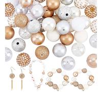 PH PandaHall 50pcs Noël Perles Bubblegum Dorées, 20mm Perle en Gros Morceaux Perles Acryliques Argentées Grandes Perle en Strass en Vrac pour Guirlande Noël Bijoux Bracelet Collier Sac Chaîne