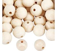 PH PandaHall 50pcs Perles en Bois Naturel 30mm Grosse Perles de Bois Perle Cheveux Kits de Perles Perles Rond avec Emballage Sous Vide Perles en Vrac pour Bijoux Bracelet, Trou: 6-7mm