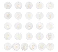 PH PandaHall 52pcs 26 styles Breloques Coquillages Lettre A-Z Pendentif Coquillage D'Eau Douce Naturel 15mm Breloques Coquillages Ronds Plats pour Bijoux Boho Collier Bracelet Boucles D'Oreilles