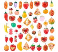 PH PandaHall 52pcs 3D Fruit Résine Charms Fast Food Résine Pendentif Forme de Hamburger de Hot Dog de Pain à L'Orange et aux Fraises pour Colliers Bracelets et Boucles D'Oreilles