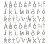 PH PandaHall 52pcs Breloque Lettre Argenté Pendentifs Lettres en Alliage et Strass Breloques Majuscules de A à Z Lettres de L'Alphabet pour Bijoux Bracelets Collier Porte Clés Décoration Cadeau de Nom