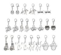 PH PandaHall 55pcs 11 styles Breloques Pendentif en Chien Chat Breloques à Clip Argent Antique Pendentif Animal Vintage en Métal pour Sac Porte Clés Tirette de Fermeture Éclair Bracelet Collier Bijoux