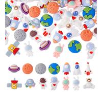PH PandaHall 56Pcs Cosmos Résine Cabochons 14 Styles Thème Espace Perles à Dos Plat Astronaute Fusée Vaisseau Spatial Breloques Cabochons en Résine pour Coque de Téléphone Pince à Cheveux Décor