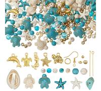 PH PandaHall 589pcs Ensemble de Perles Turquoise Tortue Étoile de Mer 23 styles Perles de Coquillage Plage Océanique Perle D'Espacement Dorée pour Bijoux Bracelet Collier Boucles D'Oreilles Bricolage