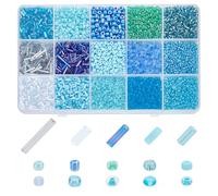 PH PandaHall 5944pcs 14 couleurs Perles de rocaille série bleue Perles de verre rondes 2~4mm Perles de clairon 3~12x2mm Perles d'espacement de tube Perles en vrac pour bijoux, bracelet, collier