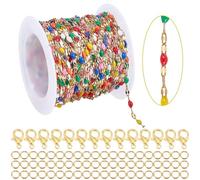 PH PandaHall 5m Ensemble de Chaînes de Bijoux Acier Inoxydable Chirurgical 316L Chaînes Émaillées Multicolores Ovales Chaîne Câble à Maillons pour Bijoux avec Fermoirs et Anneaux Ouverts, Or