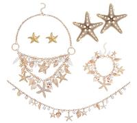 PH PandaHall 5pcs Ensemble de Bijoux Sirène Bracelet en Coquillage de Perles Collier Chaîne de Taille Boucles D'Oreilles Bijoux en Coquillage Hawaïen pour Femmes Costume de Sirène de Surfeur D'Été Or