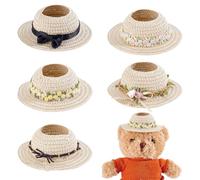 PH PandaHall 5pcs Mini Chapeaux pour Loisirs Créatifs 11cm Mini Chapeau en Paille à Fleurs Bonnets Rustiques Tissés Chapeaux Tricotés Ornements pour Marionnettes Peluches Décoration Maison, 5 Styles