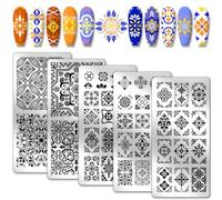 PH PandaHall 5pcs Modèles de Nail Art à Motif de Carreaux de Mosaïque Plaque D'Estampage Kaléidoscope Français 52 modèle Pochoirs Nail Art en Acier Inoxydable pour Nail Design Impression Manucure