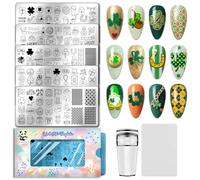 PH PandaHall 5pcs Plaque de Stamping pour Ongles Saint-Patrick Modèles D'Art pour Ongles Lucky Shamrock Tampon D'Image pour Ongle de Gnome Arc en Ciel Pochoirs pour Ongle de Chapeau de Trèfle Femmes
