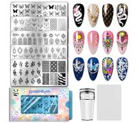 PH PandaHall 5pcs Plaques pour Ongles Papillon Serpents Collier en Cristal Pochoir Nail Art Fleur Fenêtres Ongles Arts Modèles Ligne Texture Ongle Plaque D'Estampage pour Femmes Manucures Salon