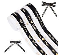 PH PandaHall 6 Bobines Ruban Fête des Pères 27m Rubans Cadeau Satin 9.5mm Largeur Ruban Or Imprimé Polyester Rubans Gros Grain pour Emballage Cadeau Bouquet Fleur Couronne Décor Gâteau, Noir Blanc