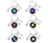 PH PandaHall 6 Couleurs Porte Clés Musique, Porte Clés en Forme de Disque Vinyle avec Pendentif de Note de Musique Punk Cool 30mm porte-clés en métal pour les Mélomanes Cadeau DIY, 6pcs/ Kit