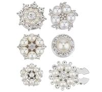 PH PandaHall 6 Styles Boutons-Fleur Perle 6PCS Bouton Strass Imitation Perle Boutons de Manchette Platine Attaches Détachables Boutons Cristal Bijou Clip pour Vêtements Blouses Chemises, 17-27mm